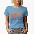 thumbnail image 1 of Beaches, Booze & Besties, Drinking Lover Quote, Groovy Retro Wavy Text Merch Gift, Baby Blue T-Shirt, Large, 1 of 5