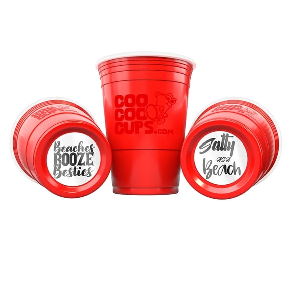CooCoo Cups® 16oz "Beaches, Booze, Besties  Salty as a Beach" Party Cups - 50 Count