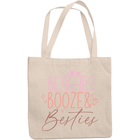Beaches, Booze & Besties with Heart Sunglasses Art, Summer Merch Gift, 12oz Canvas Tote Bag