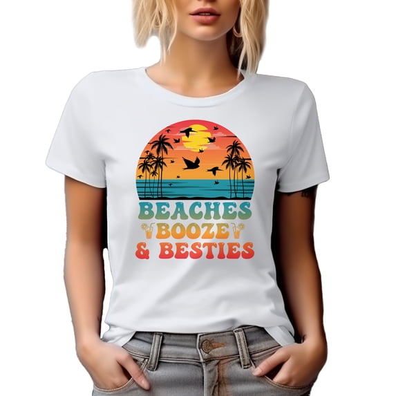Beaches, Booze & Besties with a Beach, White T-Shirt, 3XL