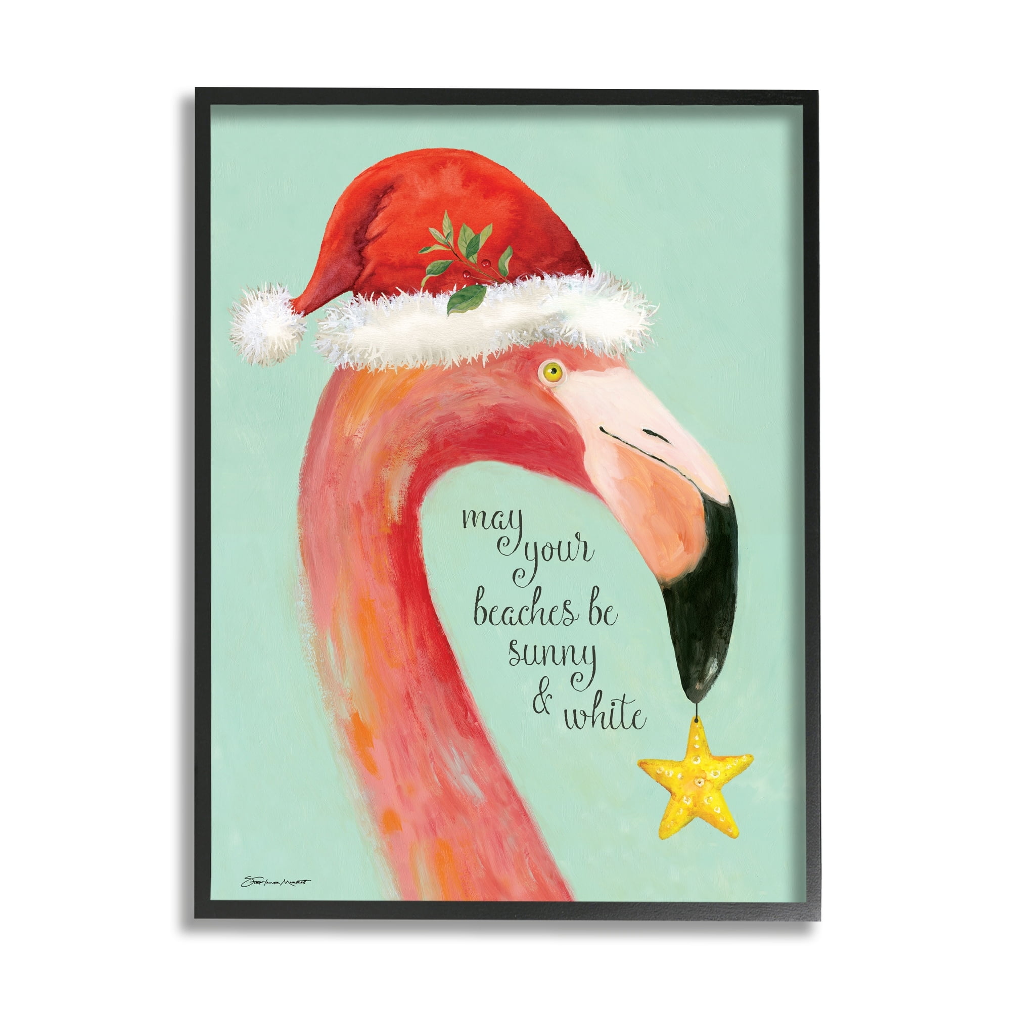 Beaches Sunny & Sand Phrase Santa Flamingo 11 in x 14 in Framed Painting Art Print, by Stupell Home Décor
