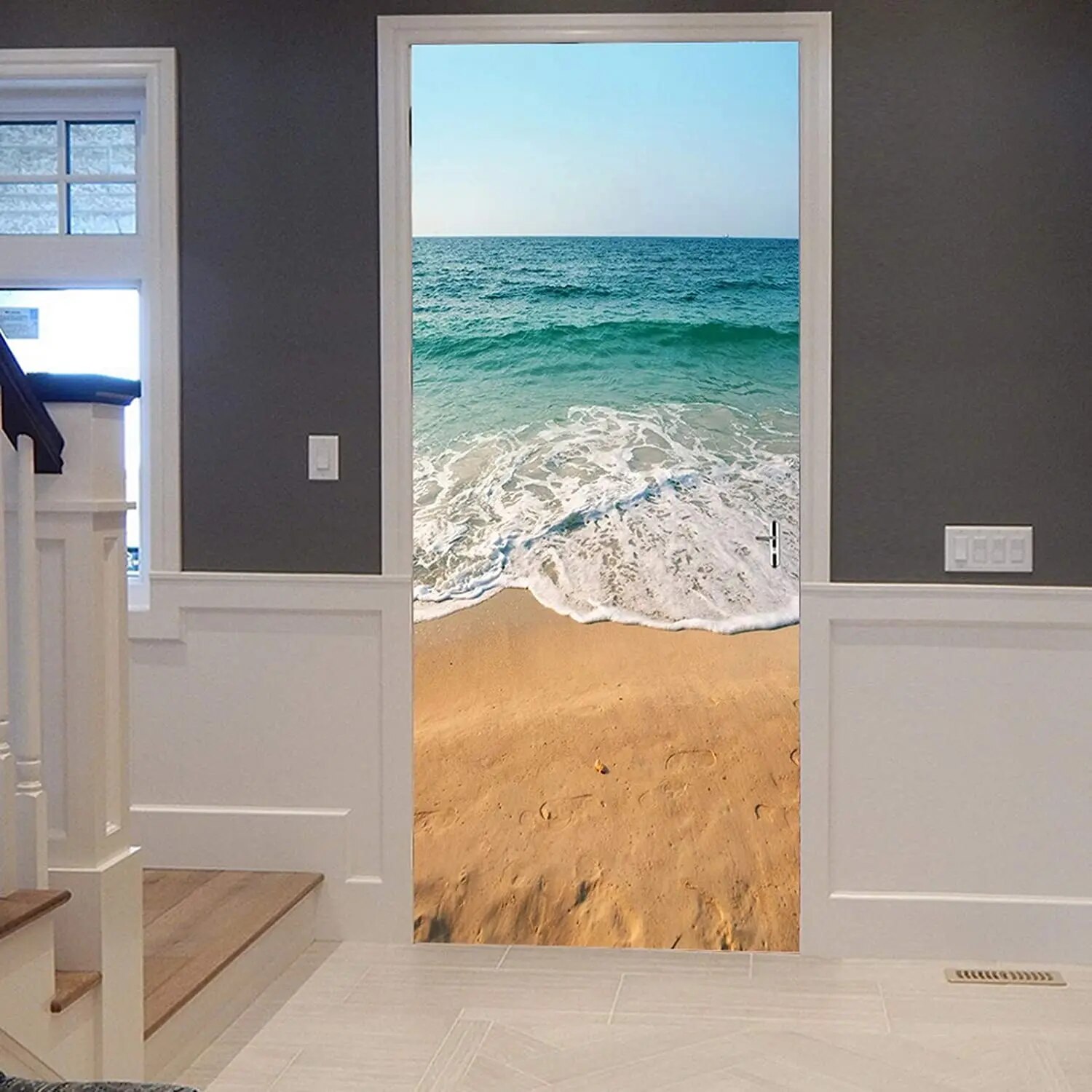 Beachfront Door sticker Ocean View Door sticker Purple Sky Ocean Mural