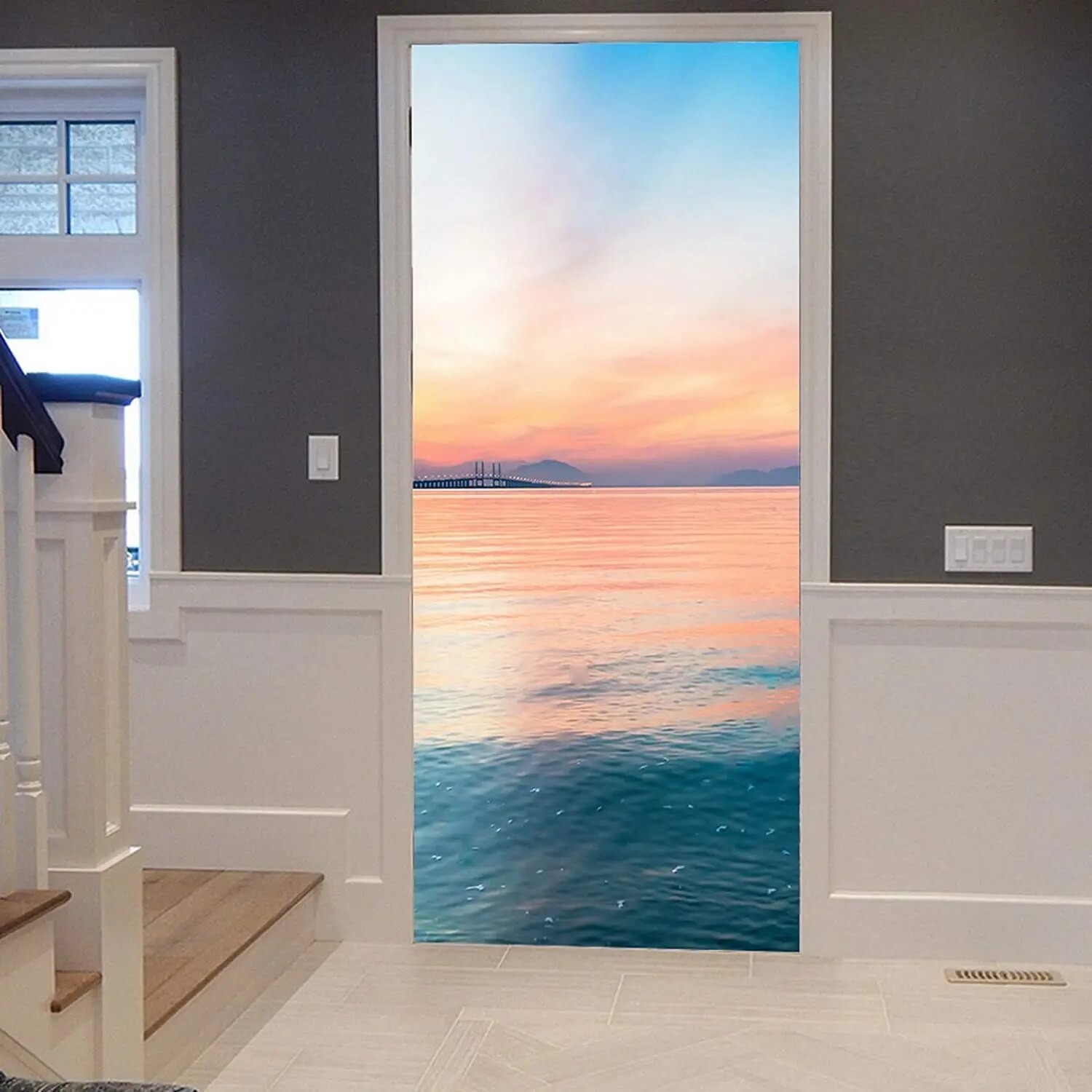 Beachfront Door sticker Ocean View Door sticker Purple Sky Ocean Mural ...