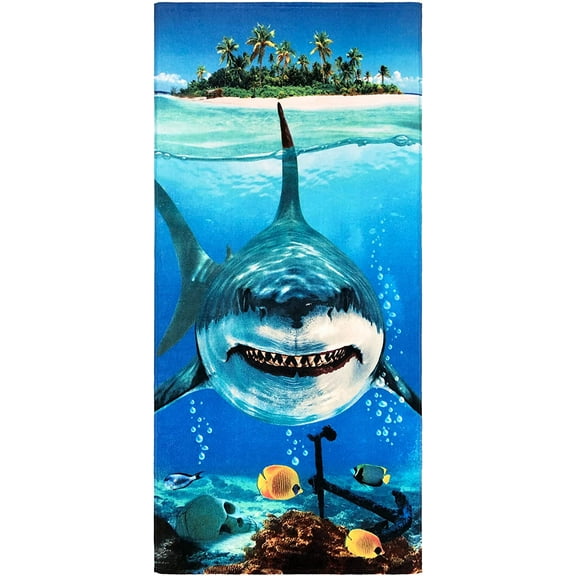 Beachland Big Shark Beach Towel 30 x 60 inch 100% Cotton - Great White Shark Attack