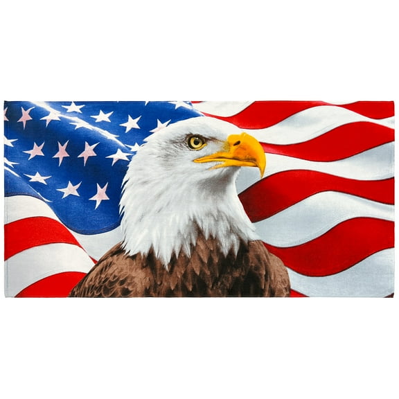 Beachland Eagle American Flag Beach Towel 30 x 60 inch Soft Cotton