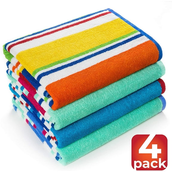 Beachland Extra Large Terry Loop Cabana Stripe Beach Towel 34 x 63 inch 100% Soft Cotton Resort Style