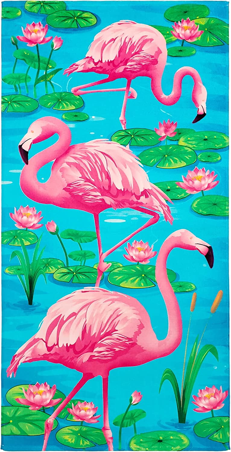 Tropical Flamingo Beach Towel 30 x 60 inch Cotton