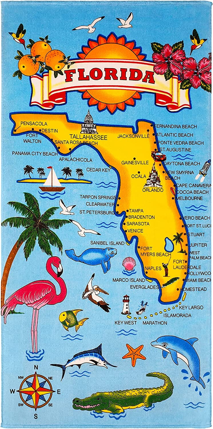 Beachland Florida Map Beach Towel 30 x 60 inch 100% Cotton