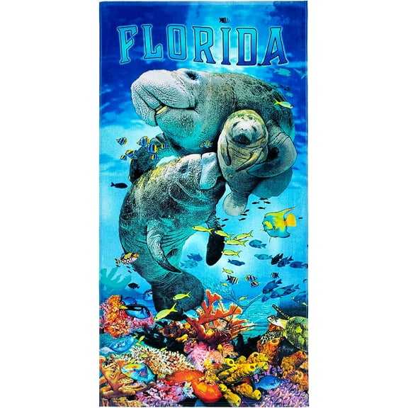 Beachland Manatee Beach Towel 30 x 60 inch Fishes Underwater Tropical Florida Everglades 100% Cotton