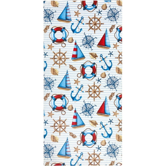 Beachland Nautical Stripes Beach Towel 30 x 60 inch 100% Cotton - Boats and Anchors Towel