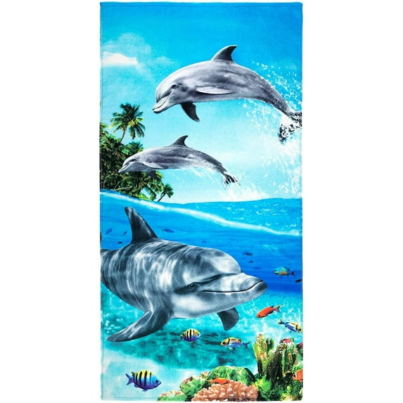 Beachland Paradise Dolphins Beach Towel 30 x 60 inch 100% Cotton - Bottlenose Dolphin Underwater