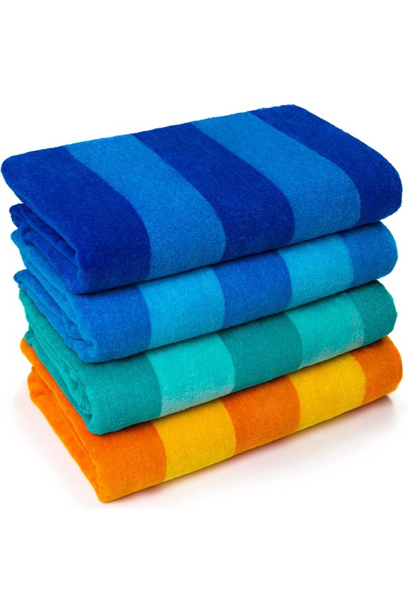 Soft Beach Towel 30 x 60 inch Cabana Stripe Hotel Pool and Resort - Two Tone Absorbent 100% Cotton (4 Pack, Royal-Tur-Mint-Orange)