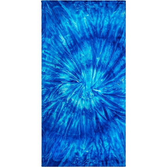 Beachland Tie Dye Blue Beach Towel 30 x 60 inches 100% Cotton Rainbow Hippie Colors - One Side Printed