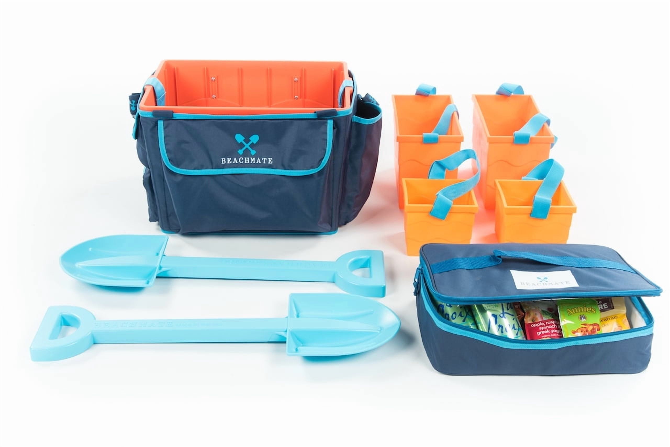 Beachmate All-in-one Tote bag with 5 Buckets + 2 Shovels + Soft-sided cooler