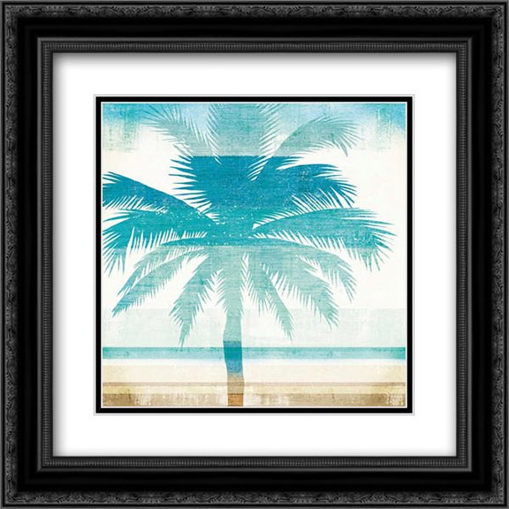 Beachscape Palms II 2x Matted 20x20 Black Ornate Framed Art Print by Mullan, Michael