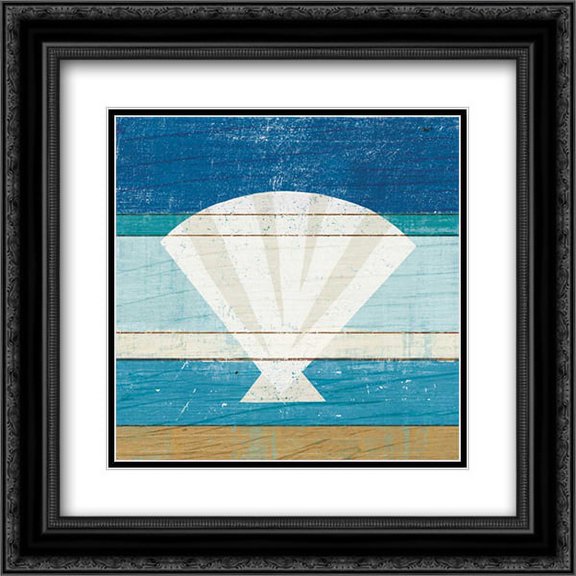 Beachscape Shell 2x Matted 20x20 Black Ornate Framed Art Print by Mullan, Michael