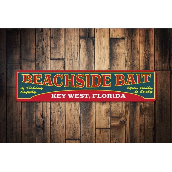 Beachside Bait Sign Fishing Supply Sign Open Daily & Early Sign Custom Beach Location Decor - Beach Decors - Size: 16 x 4 Inches
