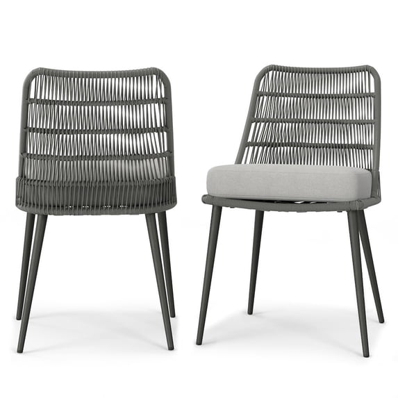 Simpli Home Beachside Contemporary Outdoor Dining Chair (Set of 2) in Grey Polyester Fabric