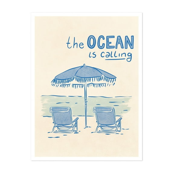 Beachside Serenity - Digital Art Beach Ocean Coast Quote Minimalist Summer Seaside Unframed Wall Art Print 12 x 16 inches