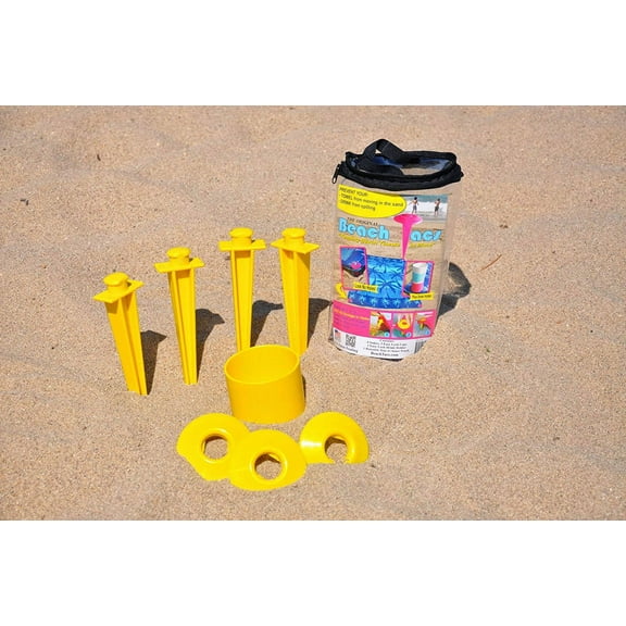 Beachtacs Yellow, 8pc Set Includes Carrying Tote with Inside Pouch Beach Tacs
