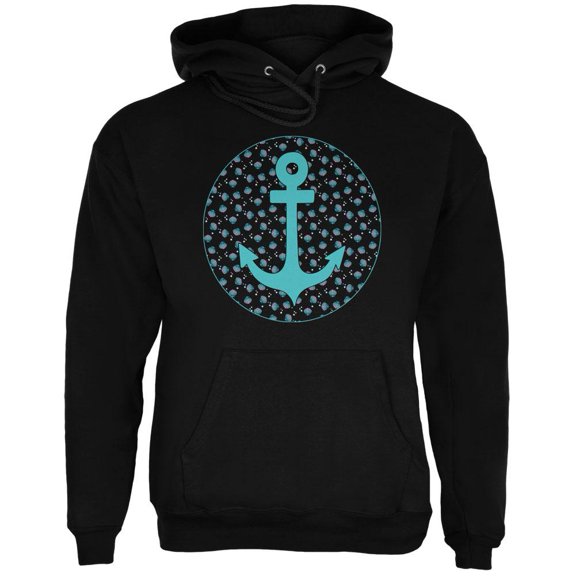 Beachy Anchor Shells Pattern Mens Hoodie Black MD