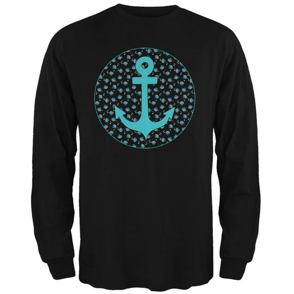 Beachy Anchor Shells Pattern Mens Long Sleeve T Shirt Black LG
