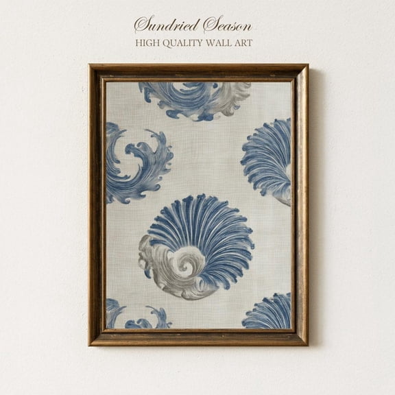Beachy Blue and Beige Coastal Shell Pattern Nautical Swirl Decor