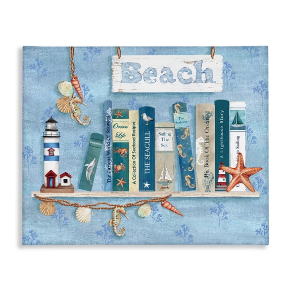 Stupell Industries Beachy Book Shelf Panel Canvas Wall Art, design by Emma Leach, 30 x 40