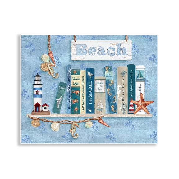 Stupell Industries Beachy Book Shelf Panel Wall Plaque Art, design by Emma Leach, 11 x 14