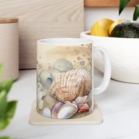 Beachy Ceramic Coffee Mug oz Beach Scene with Ss on the Shore Creates Relaxing Vibe Morning Joe, Great Gift Idea any Ocsion.