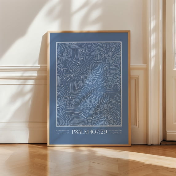 Beachy Christian Blue Ocean Wave Modern Psalm Bible Verse Poster ...