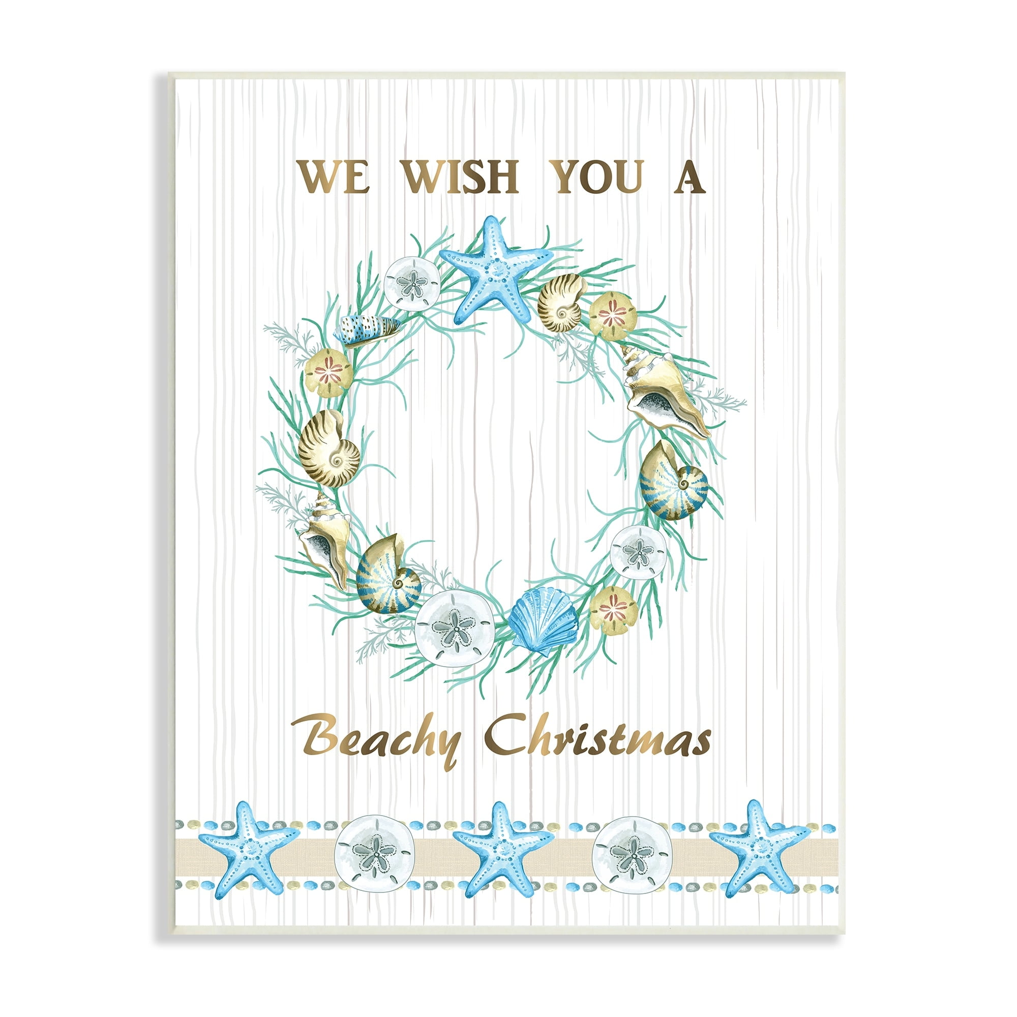 Beachy Christmas Sea Life Seashell Wreath Pattern Coastal Graphic Art Unframed Art Print Wall Art