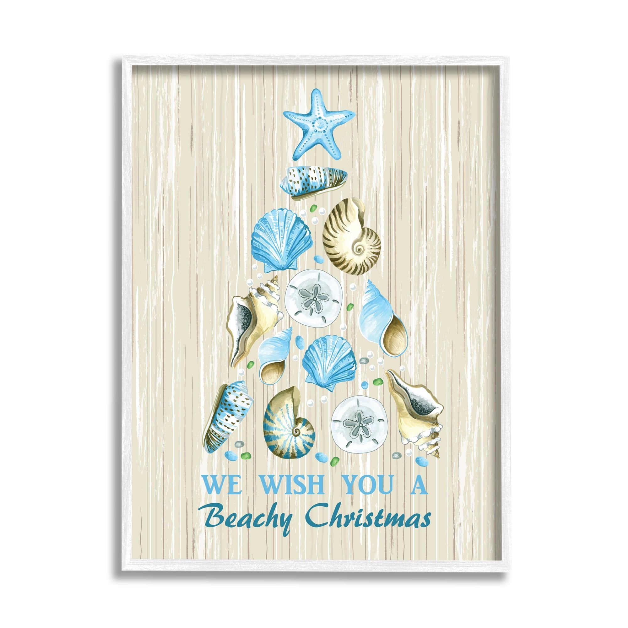 Beachy Christmas Seashell Tree Rustic Pattern Design Coastal Graphic Art Framed Art Print Wall Art