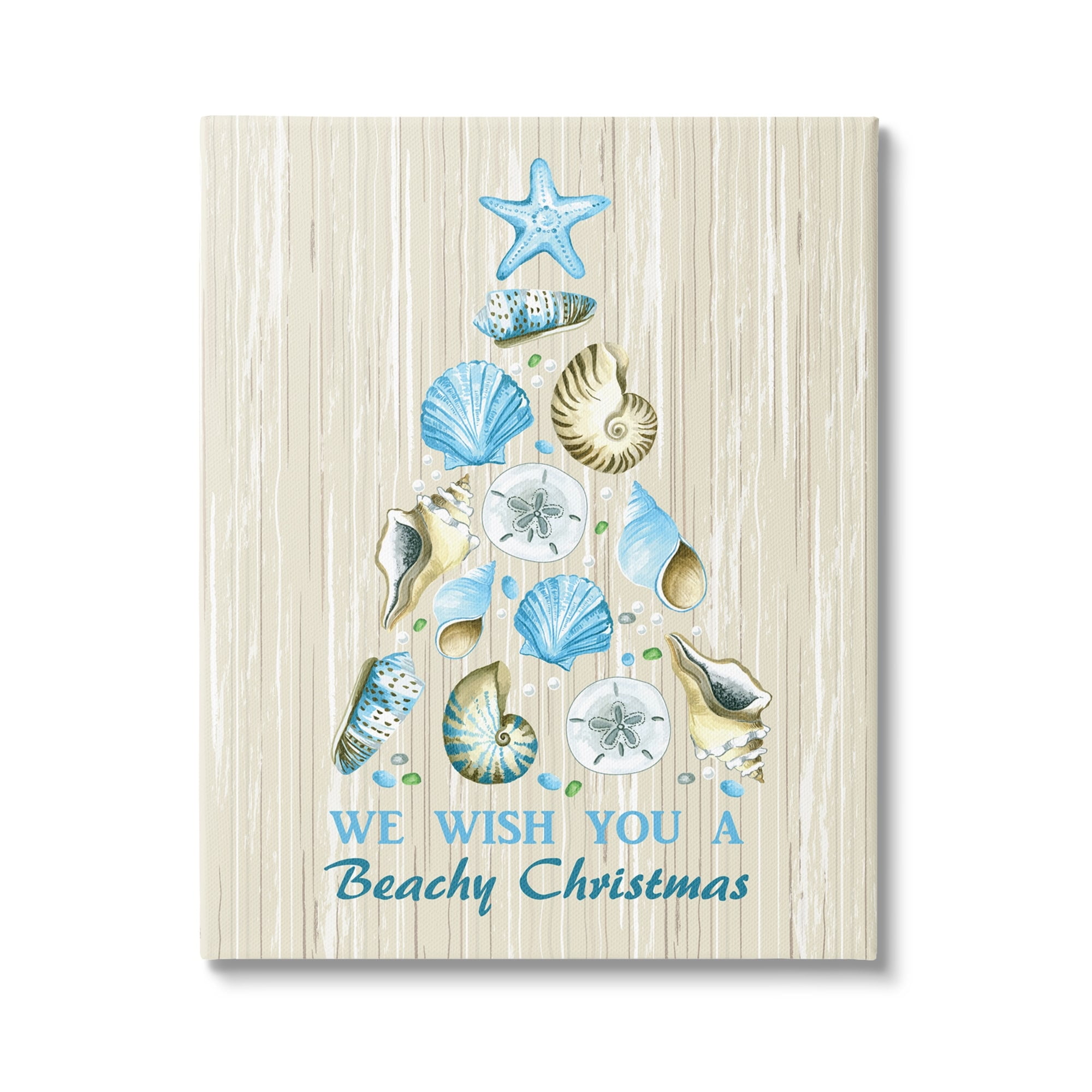 Beachy Christmas Seashell Tree Rustic Pattern Design Coastal Graphic Art Gallery-Wrapped Canvas Print Wall Art