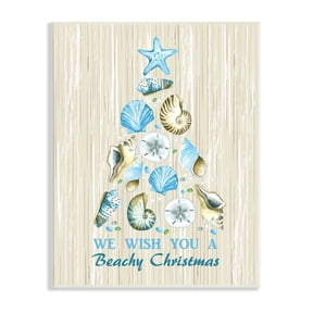 Beachy Christmas Seashell Tree Rustic Pattern Design Coastal Graphic Art Unframed Art Print Wall Art