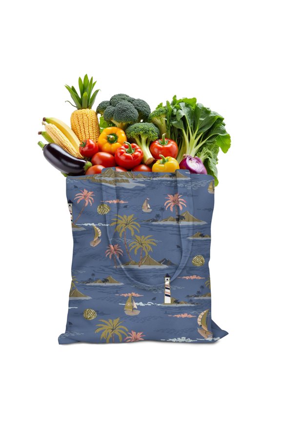 Beachy Coastal Paradise Foldable Tote - Eco-Friendly & Machine Washable Bag for Groceries, Fruits & Snacks