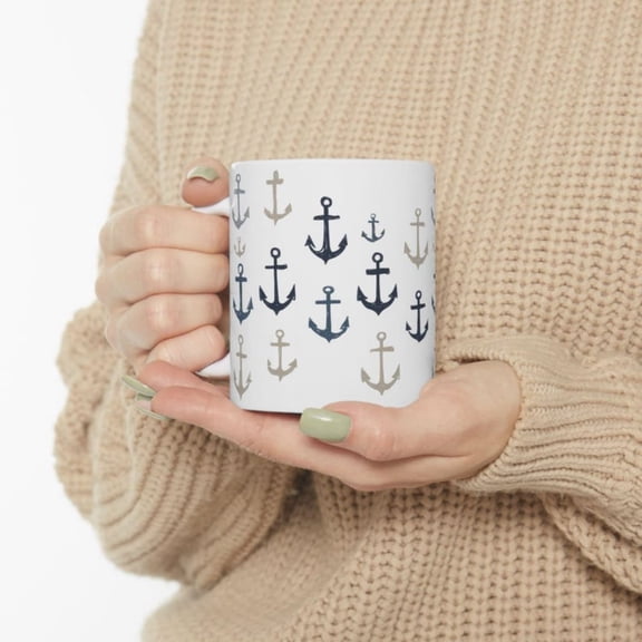 Beachy Coffee Mug, Beach Dr, Beach Lover Gift, Nautil Dr, Unique Coffee Cup, Sea Anchors Mug, Beach Lover Gift.