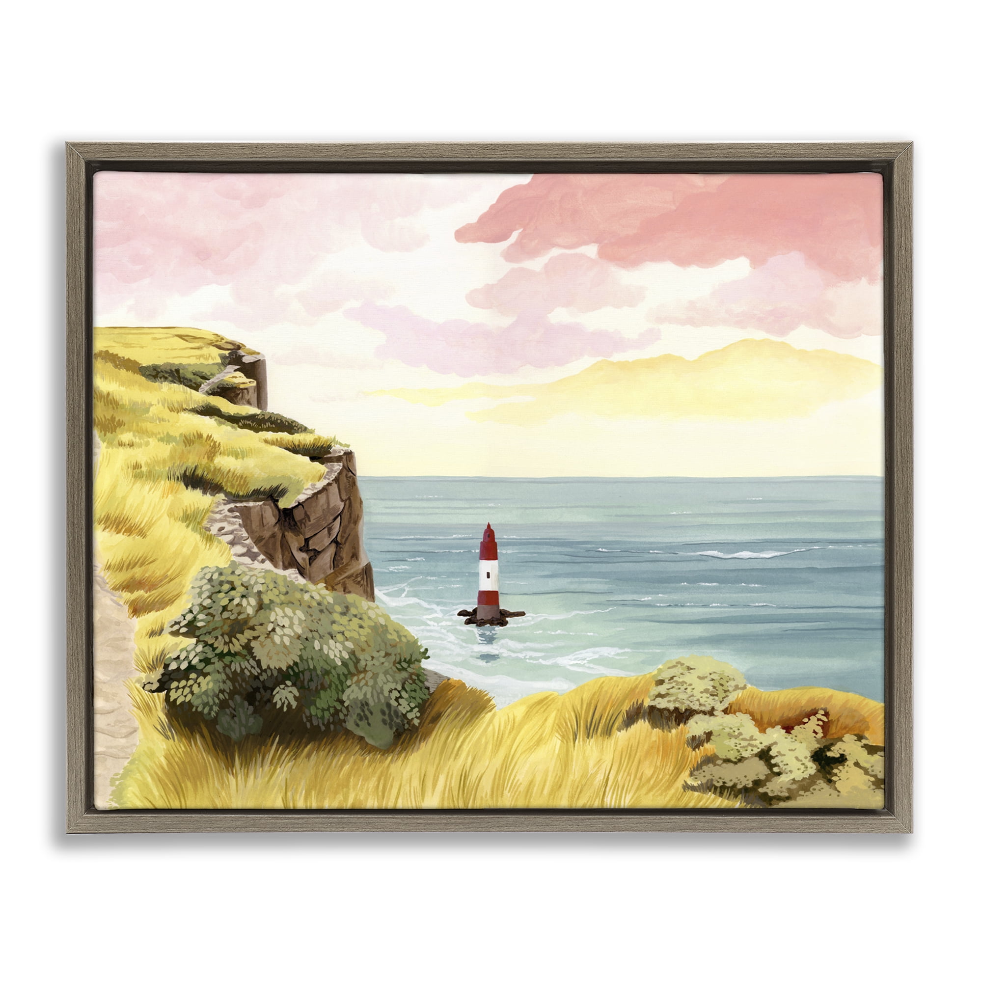 Beachy Head Lone Lighthouse Brown Framed Floater Canvas Wall Art, design by Courtney Haley