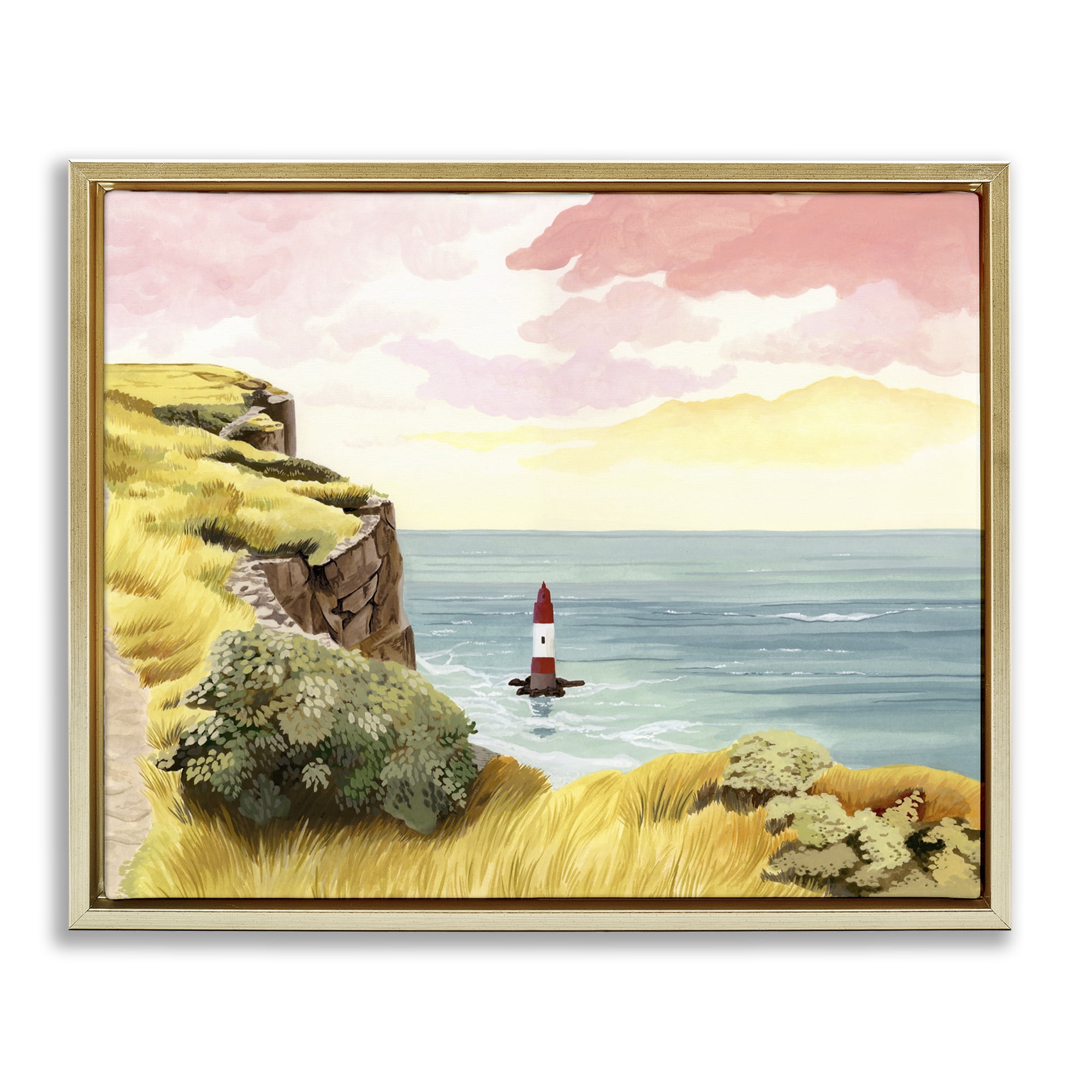 Beachy Head Lone Lighthouse Gold Framed Floater Canvas Wall Art, design by Courtney Haley