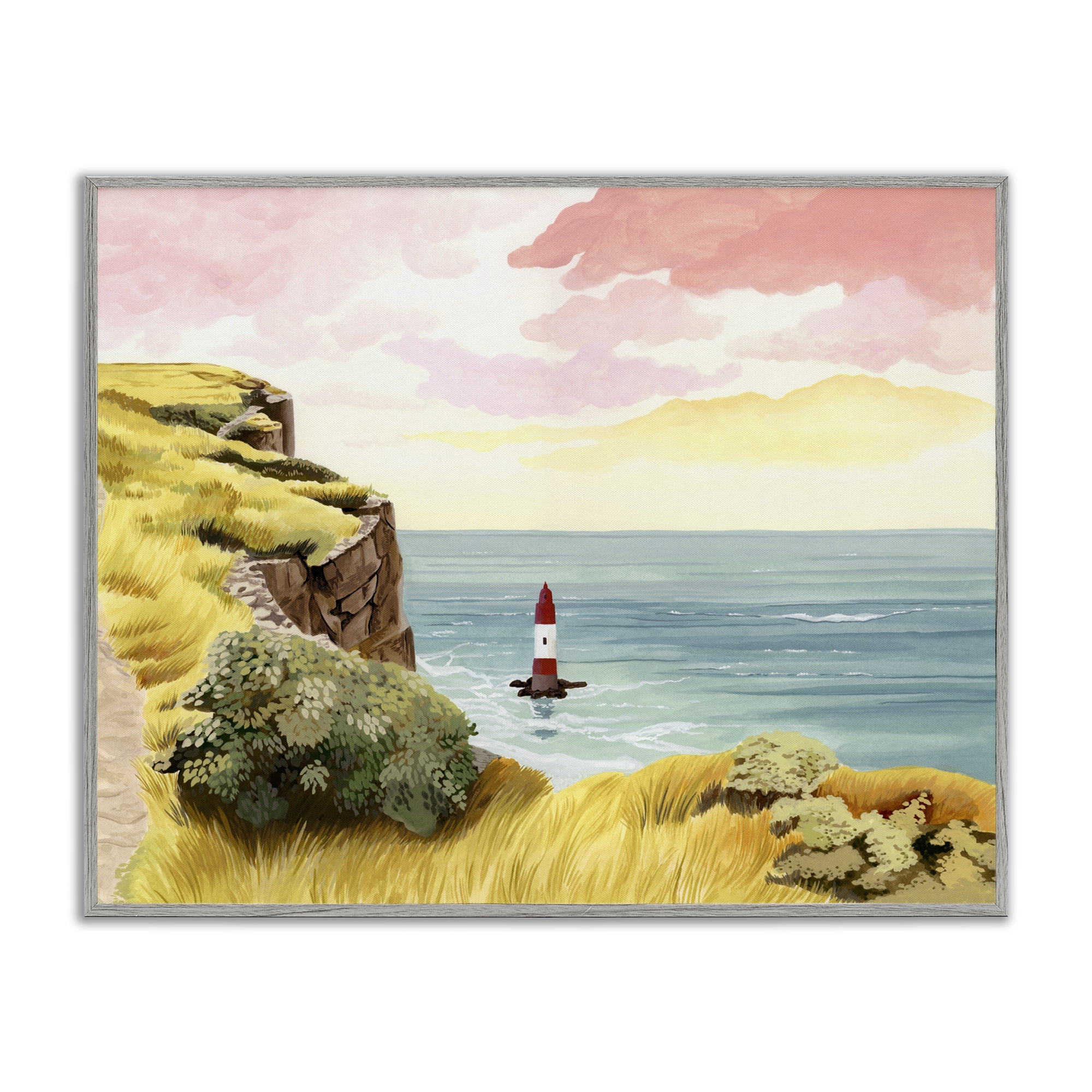 Beachy Head Lone Lighthouse Gray Framed Giclee Art, design by Courtney Haley