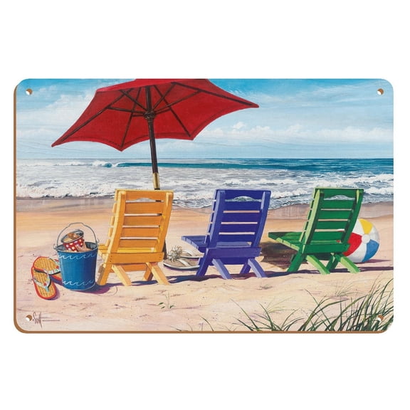 Beachy Keen - Beach Chair View - From an Original Color Painting by Scott Westmoreland - 8 x 12 inch Vintage Wood Art Sign