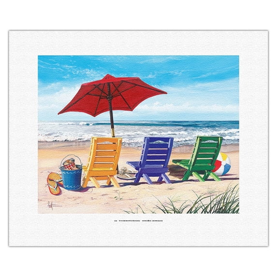 Beachy Keen - Beach Chair View - From an Original Color Painting by Scott Westmoreland - Fine Art Rolled Canvas Print 11in x 14in