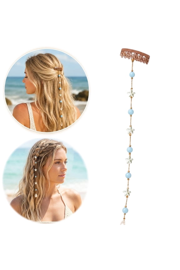 Beachy Mermaid Hair Accent Clip, Shell Charm Design, Lightweight Snap Hair Accessory for Beach Vacation, Wedding, Party and Summer Styling