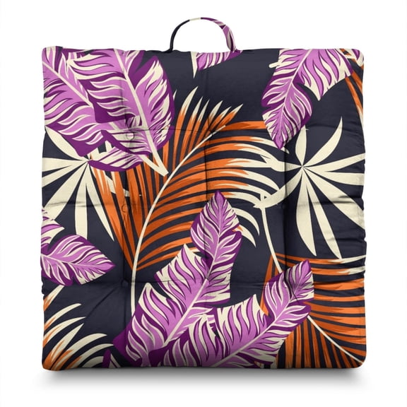 Beachy Palm Floor Pillow – 22x22 Inch Large Cushion, Dutch Velvet, Wispy Frond Silhouettes (Subtle Coastal Charm)