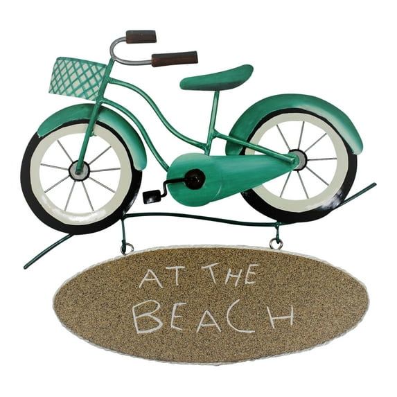 Beachy Ride Teal Bike At the Beach Wall Plaque Metal