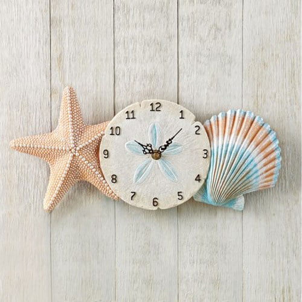 Hand-Painted Beachy Seashell Resin Wall Clock