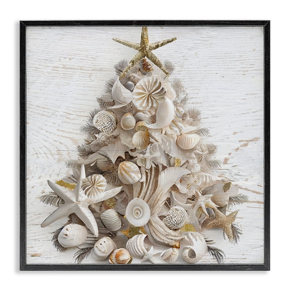 Stupell Industries Beachy Shiplap Christmas Tree Black Framed Giclee Art, design by Sasha, 12 x 12