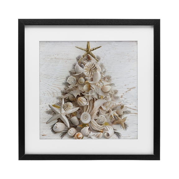 Stupell Industries Beachy Shiplap Christmas Tree Black Framed Print Under Glass, design by Sasha, 13 x 13