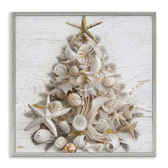 Stupell Industries Beachy Shiplap Christmas Tree Gray Framed Giclee Art, design by Sasha, 17 x 17
