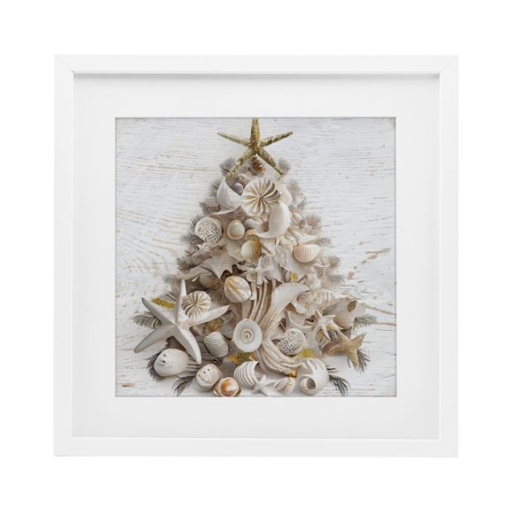Stupell Industries Beachy Shiplap Christmas Tree White Framed Print Under Glass, design by Sasha, 16 x 16